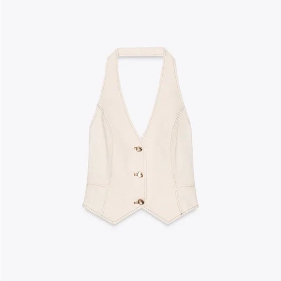 Zara Cream Buttoned Vest Top - Picture 2 of 6